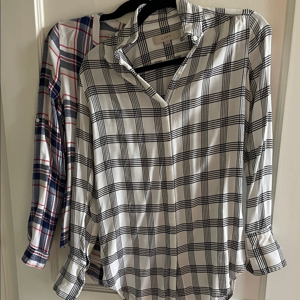 LOFT Women's Black and White Checkered Button Down Shirt BUNDLE Kenneth Cole